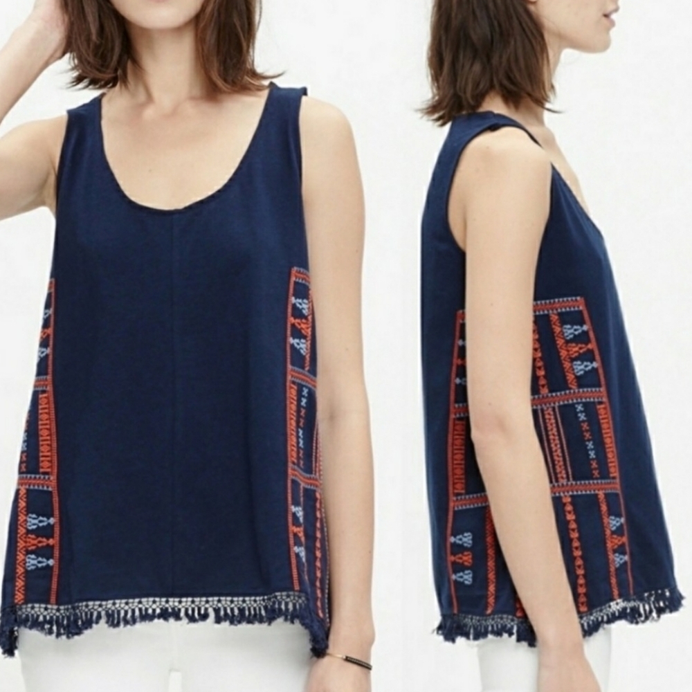 ❤ MADEWELL EMBROIDERED SLEEVELESS TOP WITH FRINGE, XS